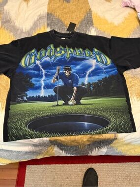 Godspeed Men’s Black Graphic Short-Sleeve Golf Skeleton Tee